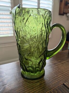 Textured Green Glass Pitcher with Handle - Home Dining Serveware